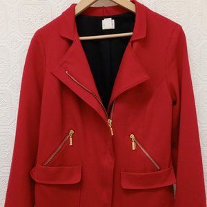 Chico's Red Long Zip Front With Pockets Long Sleeve Jacket Size 0